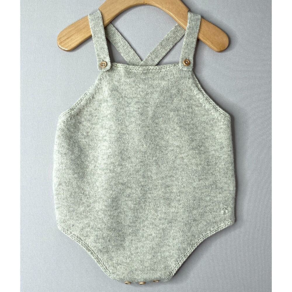 Bonpoint Wool Neutral Greige Sleeveless Tonie Short Romper Boys Girls 18 Mo